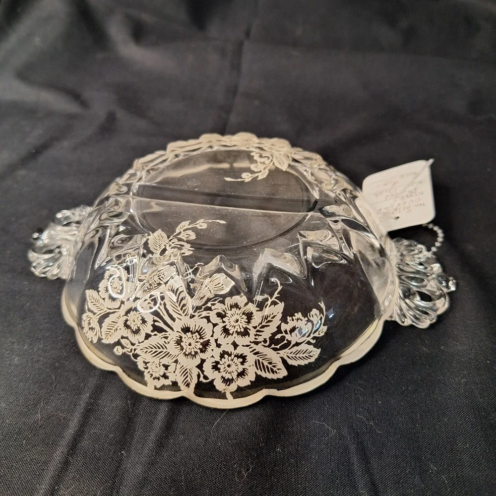 Vintage Silver Overlay Divided‎ Relish Dish Floral Scalloped Candy Bowl 8